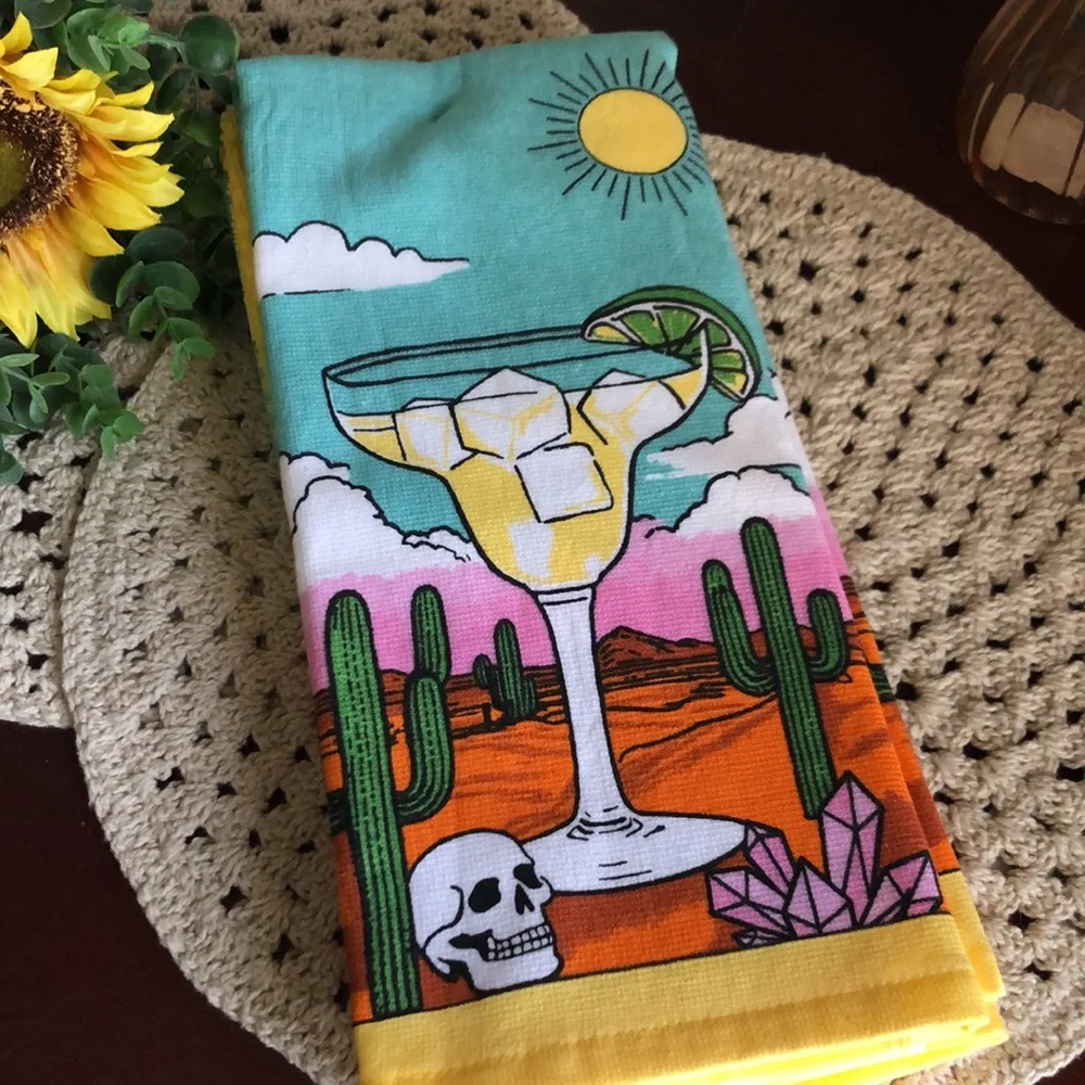 Colorful Cocktail Western Cactus Print Kitchen Towels